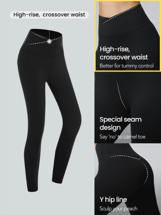 GLOWMODE 24" FeatherFit Crossover Yoga Leggings Buttery Soft High Stretch Crossover Waist Sports Tights