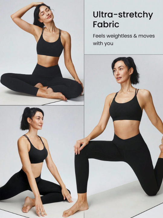 GLOWMODE 24" FeatherFit Crossover Yoga Leggings Buttery Soft High Stretch Crossover Waist Sports Tights