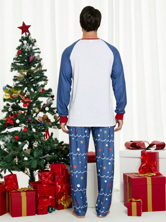 2 Piece Men's Christmas Home Matching Pajamas Fun Christmas Tree Long Sleeve Long Pants Holiday Comfortable Lounge Wear Set