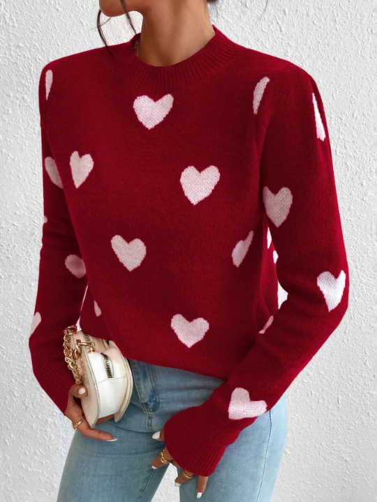 Qutie Women's Heart Pattern Pullover Sweater