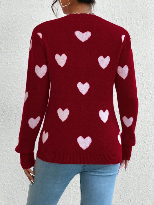 Qutie Women's Heart Pattern Pullover Sweater