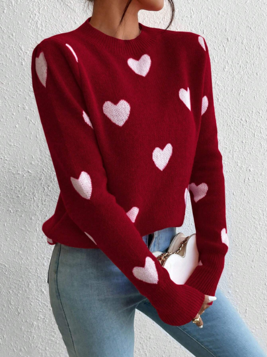 Qutie Women's Heart Pattern Pullover Sweater