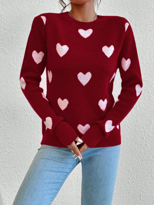 Qutie Women's Heart Pattern Pullover Sweater