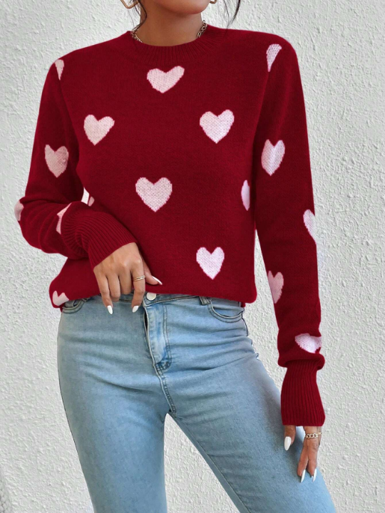 Qutie Women's Heart Pattern Pullover Sweater