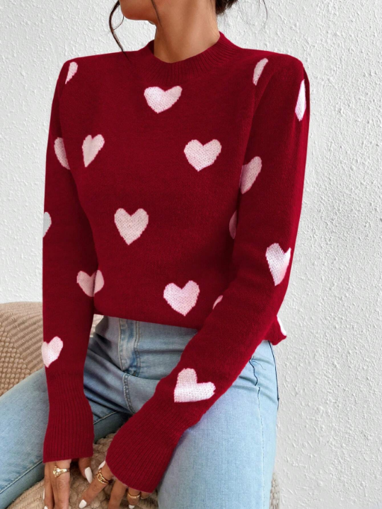 Qutie Women's Heart Pattern Pullover Sweater