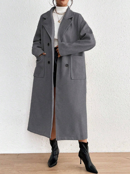 Priv Lapel Neck Double Breasted Overcoat