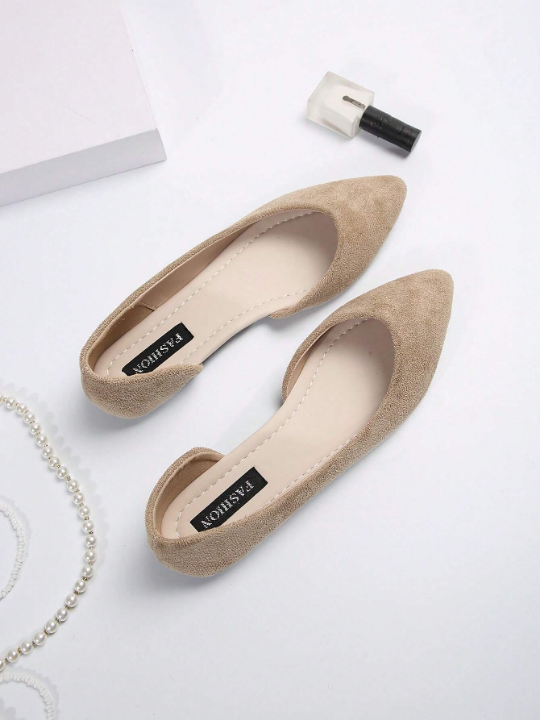 New Spring/summer Fashion Women's Pointed Toe Flat Faux Suede Perforated Slip-on Shoes, Comfortable And Anti-slip