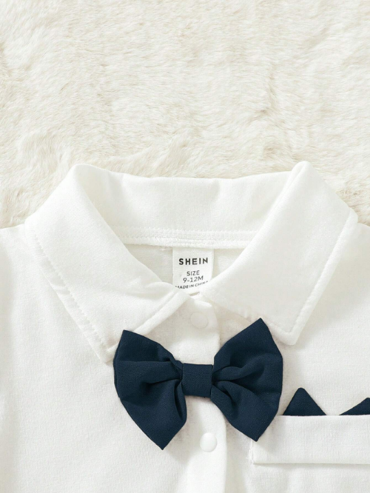 3pcs Baby Boys' Elegant And Vintage Style Gentleman Bow Tie Collar Bodysuit With Suspenders And Cap, Suitable