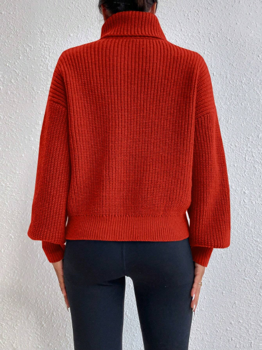 Frenchy Turtleneck Solid Color Drop Shoulder Sweater