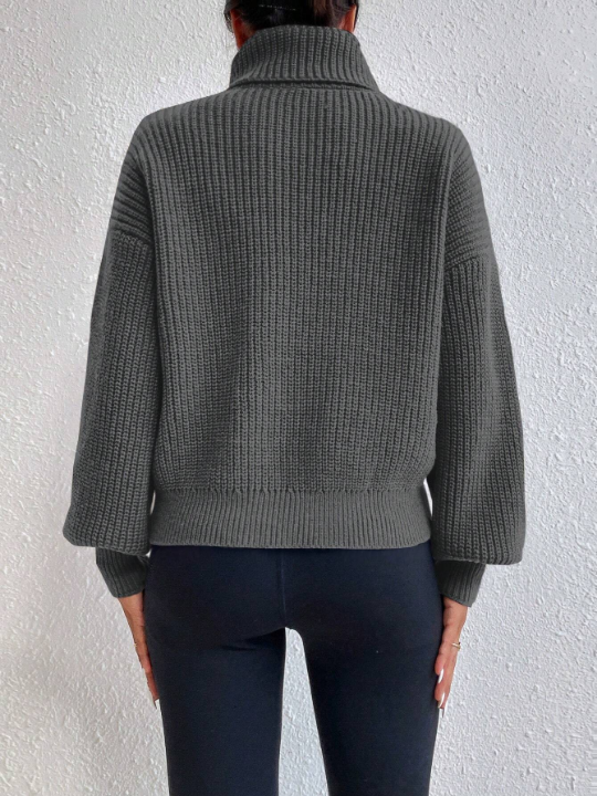 Frenchy Turtleneck Solid Color Drop Shoulder Loose Fit Sweater