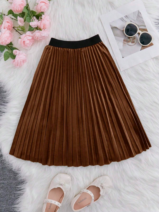 Tween Girl Solid Pleated Skirt