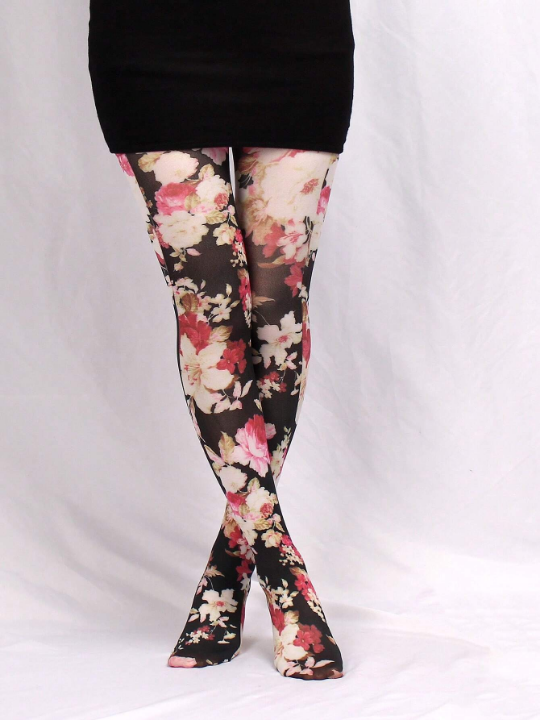 1pair Women's 60d Printed Tights With Large Floral Pattern, Pantyhose