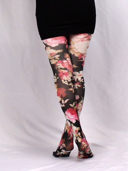 1pair Women's 60d Printed Tights With Large Floral Pattern, Pantyhose