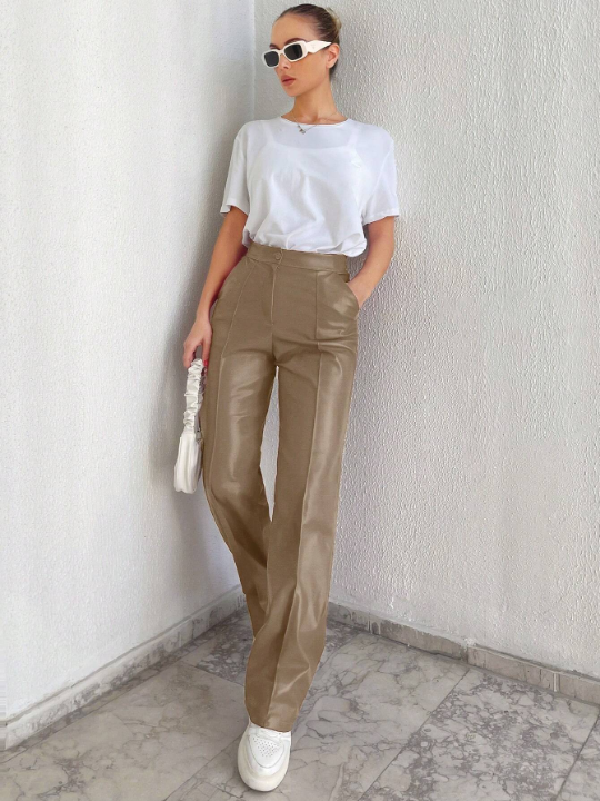 Frenchy High Waist Straight Leg Pants