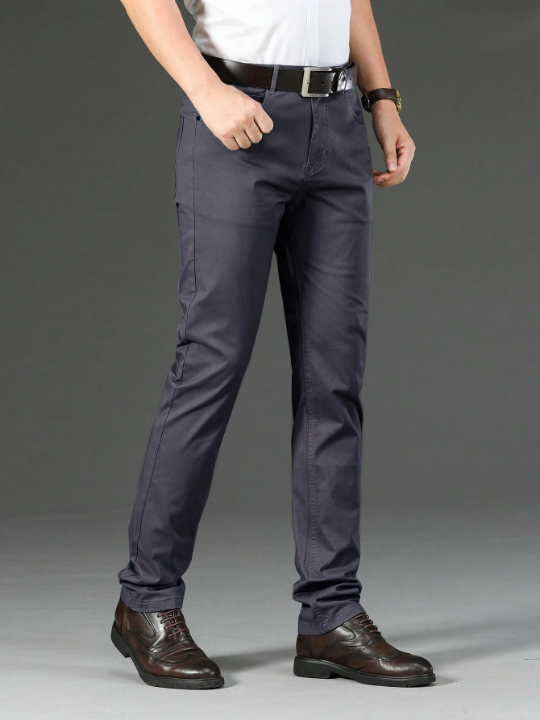 Men Slant Pocket Straight Leg Pants Without Belt