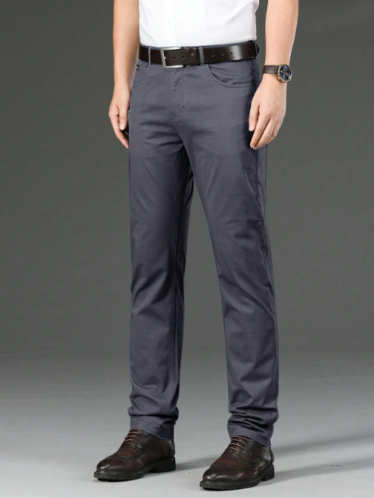 Men Slant Pocket Straight Leg Pants Without Belt