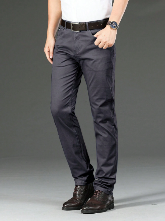 Men Slant Pocket Straight Leg Pants Without Belt