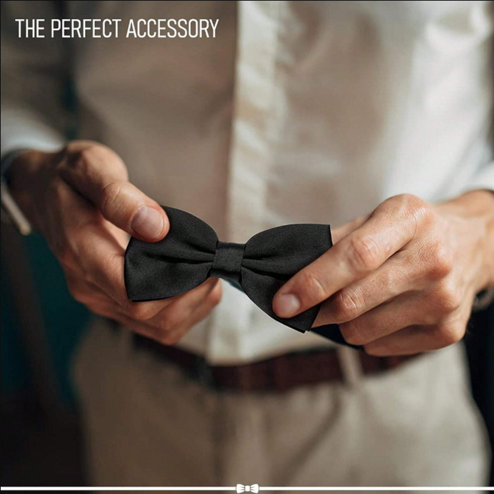 1pc Men's Black Double-layered Polyester Adjustable Bow Tie For Weddings, Parties, Performances Or Daily Accessory