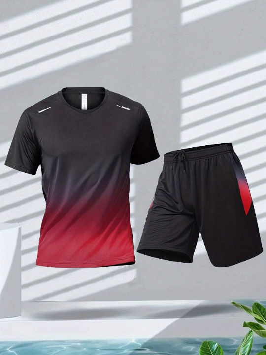 Men's Sports Set For Running, Cycling, Fitness, Breathable Short Sleeve Icing T-Shirt, Quick-Drying Shirt & Basketball Shorts Gym Clothes Men, Athletic Suit, Tracksuit Men Shorts Set