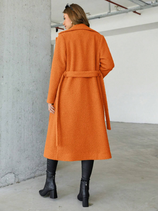 Women's Turn Down Collar Belted Woolen Coat