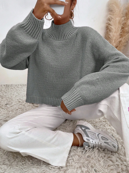 High Neck Drop Shoulder Sweater