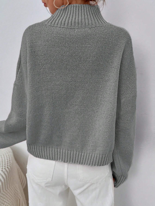 High Neck Drop Shoulder Sweater