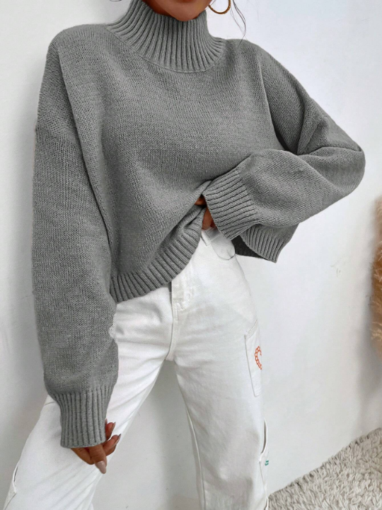 High Neck Drop Shoulder Sweater