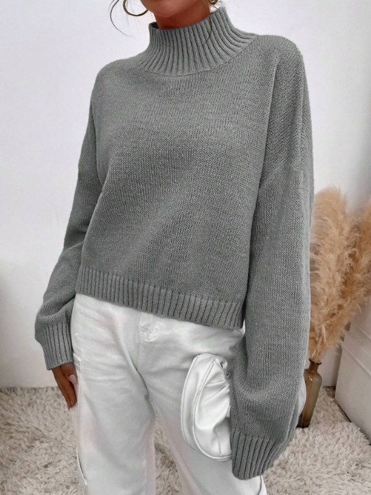 High Neck Drop Shoulder Sweater