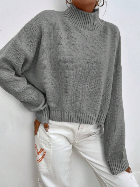 High Neck Drop Shoulder Sweater