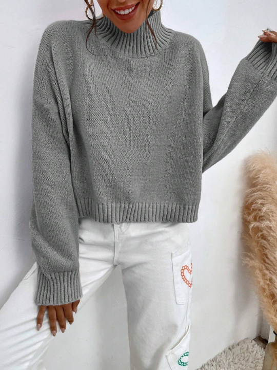 High Neck Drop Shoulder Sweater