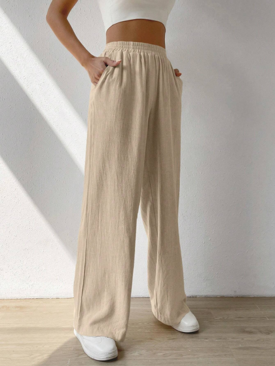 EZwear Solid Slant Pocket Wide Leg Pants