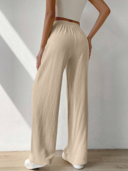 EZwear Solid Slant Pocket Wide Leg Pants