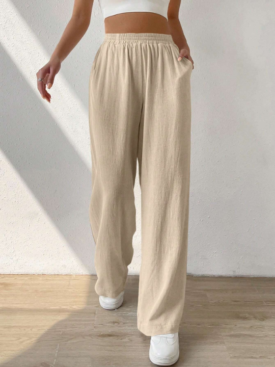 EZwear Solid Slant Pocket Wide Leg Pants