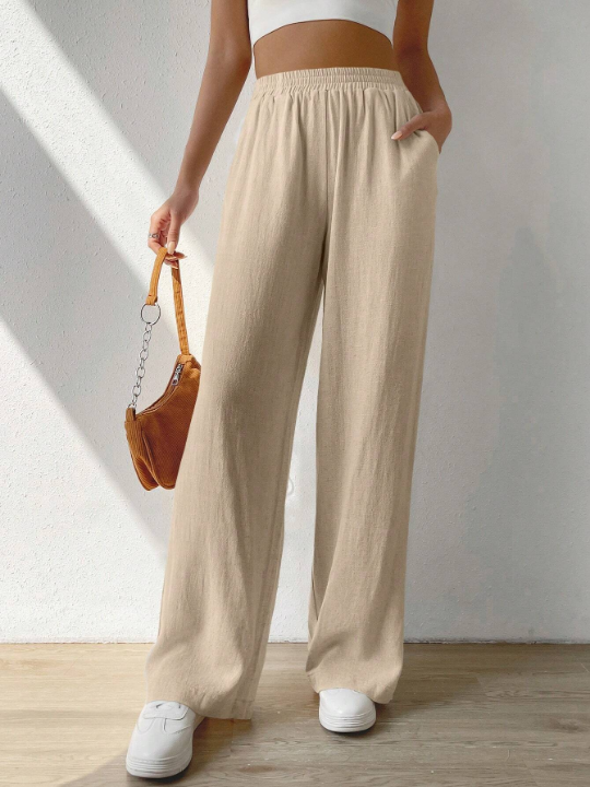 EZwear Solid Slant Pocket Wide Leg Pants