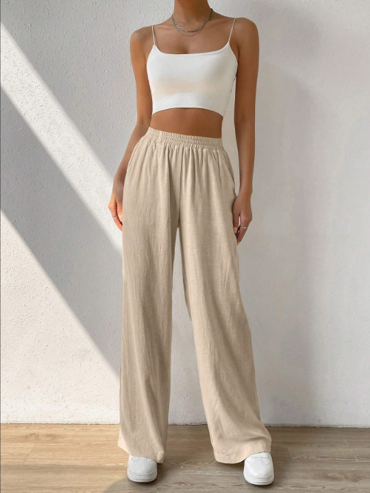 EZwear Solid Slant Pocket Wide Leg Pants