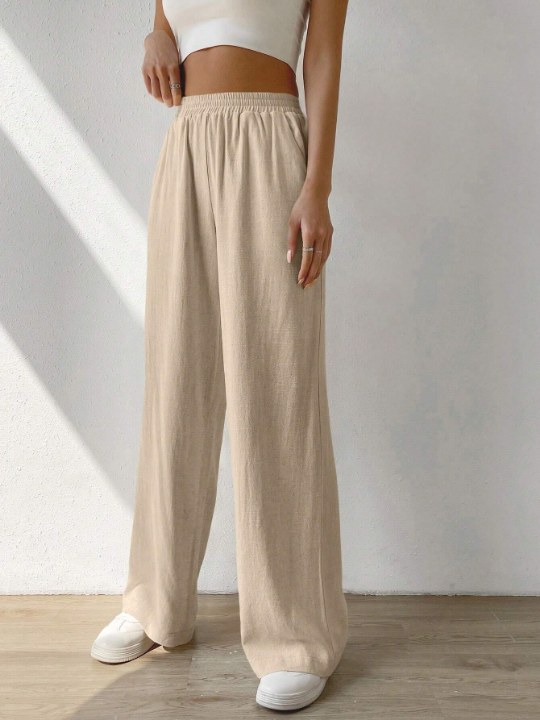 EZwear Solid Slant Pocket Wide Leg Pants