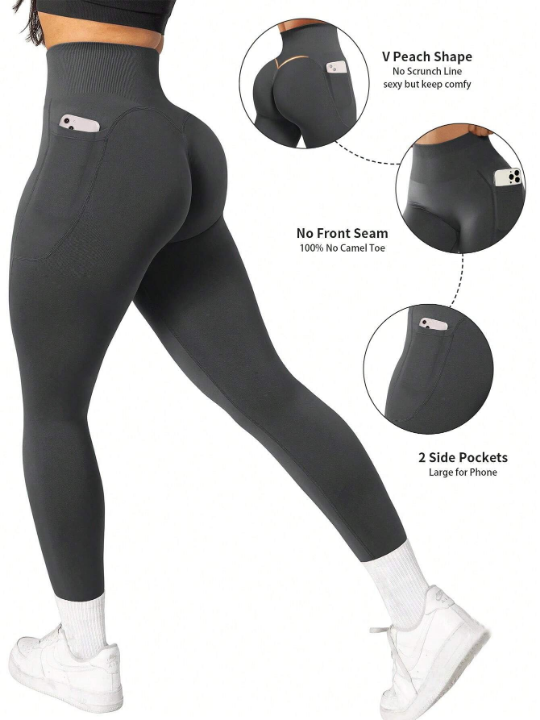 Sport Seamluxe Seamless High Elasticity Exercise Leggings With Pockets