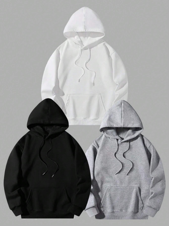 Manfinity Basics 3pcs/Set Men's Loose Fit Hoodie With Kangaroo Pocket And Drawstring