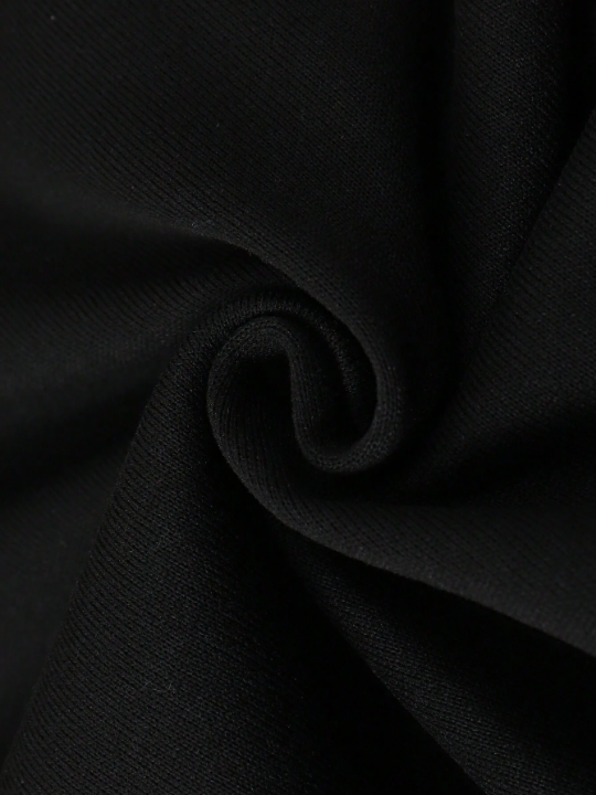 Manfinity EMRG Loose Men's Black Angel Pattern Hooded Drawstring Casual Sweatshirt