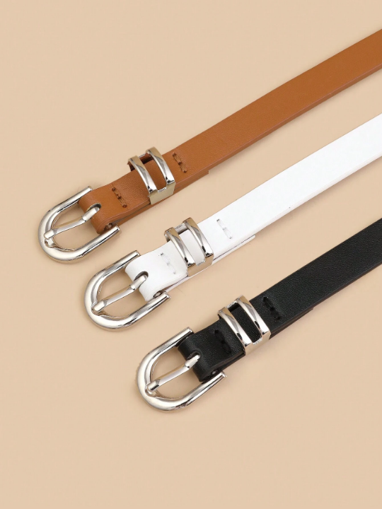 3pcs/set Women's Simple & Fashionable U-shaped Buckle Belt, Versatile Decorative Waistband