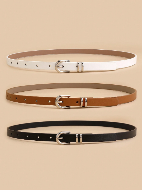 3pcs/set Women's Simple & Fashionable U-shaped Buckle Belt, Versatile Decorative Waistband