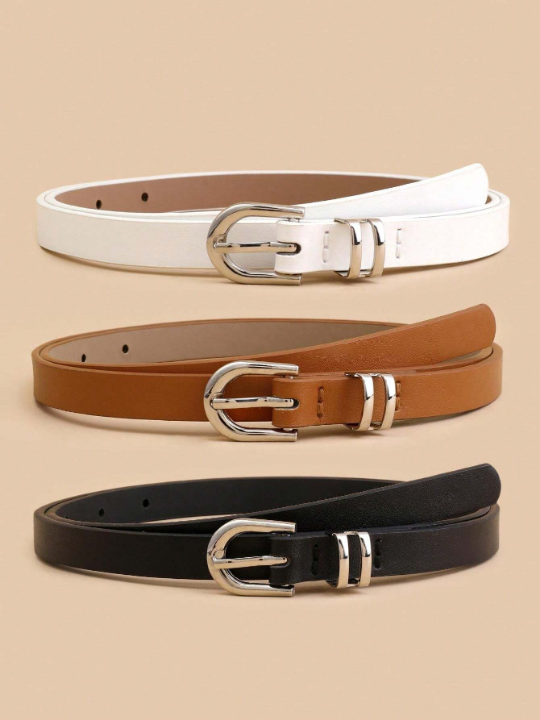 3pcs/set Women's Simple & Fashionable U-shaped Buckle Belt, Versatile Decorative Waistband