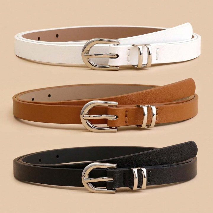 3pcs/set Women's Simple & Fashionable U-shaped Buckle Belt, Versatile Decorative Waistband