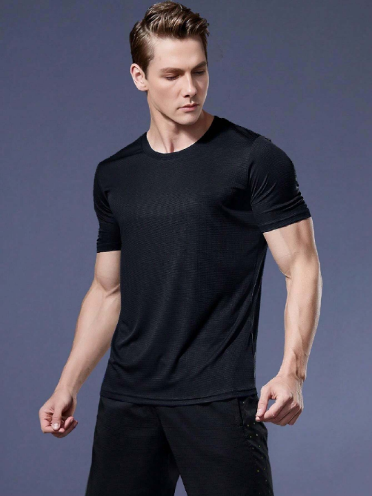 Men's 2pcs/Set Quick-Dry Sports Suit, Including Loose-Fit Workout T-Shirt And Breathable Running Top Gym Clothes Men Basic T-Shirt