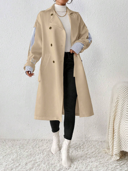 Priv Women'S Drop Shoulder Notched Lapel Solid Color Windbreaker Coat