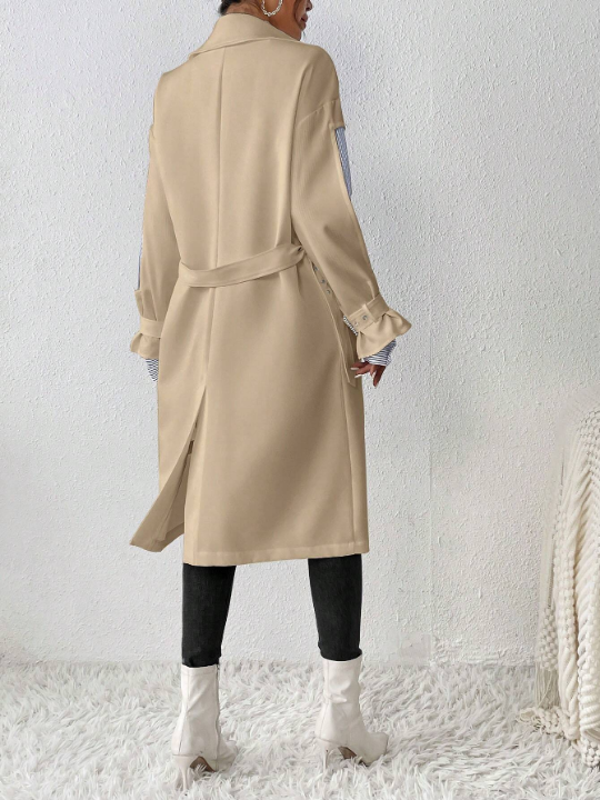 Priv Women'S Drop Shoulder Notched Lapel Solid Color Windbreaker Coat