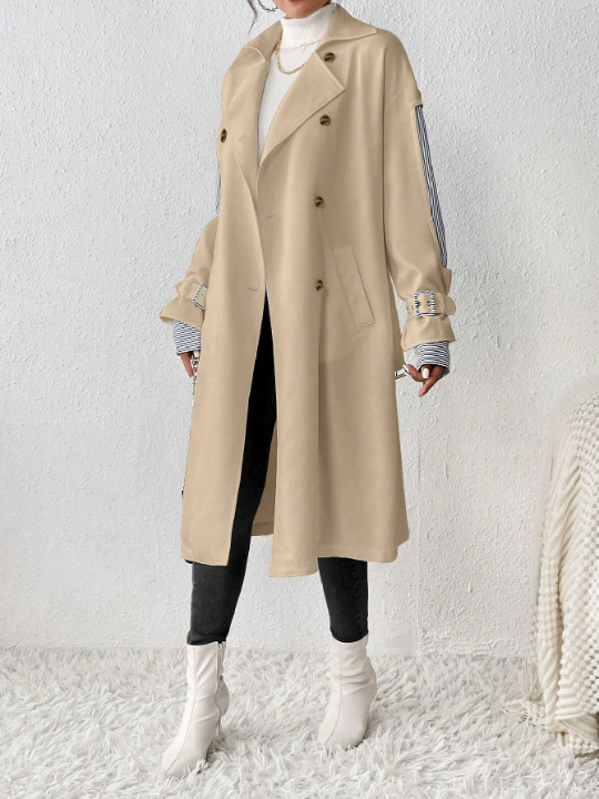 Priv Women'S Drop Shoulder Notched Lapel Solid Color Windbreaker Coat