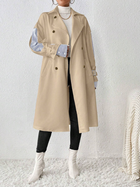 Priv Women'S Drop Shoulder Notched Lapel Solid Color Windbreaker Coat