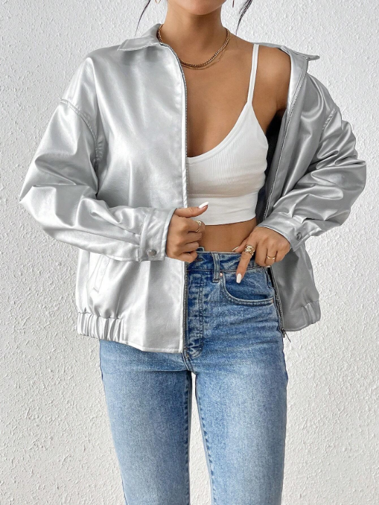 EZwear Loose Fit Jacket With Dropped Shoulders And Coating