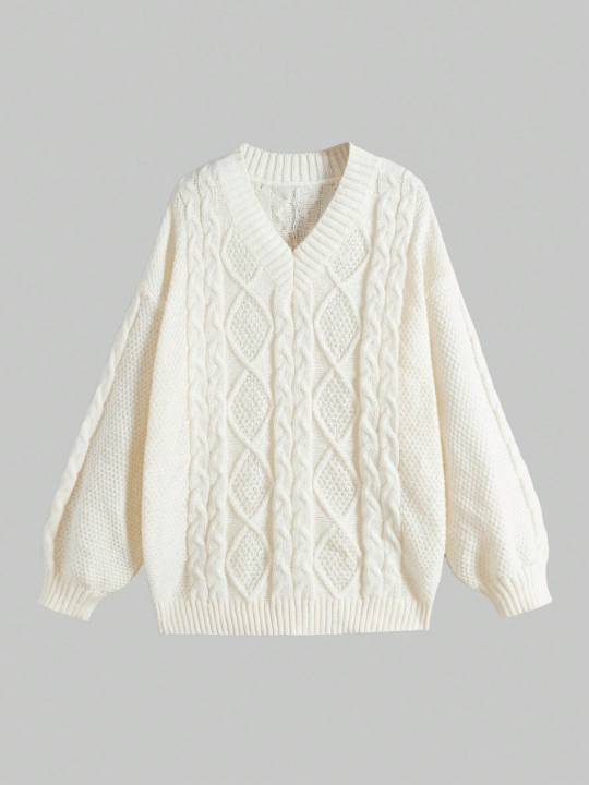 ROMWE Kawaii Solid Color Drop Shoulder Sweater